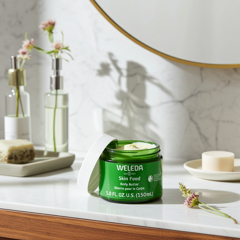 Weleda Skin Food Body Butter 5 Fluid Ounce, Sustainable Glass Jar, Plant Rich Hydrating Moisturizer with Shea and Cocoa Butter, Sweet Almond Oil and Pansy
